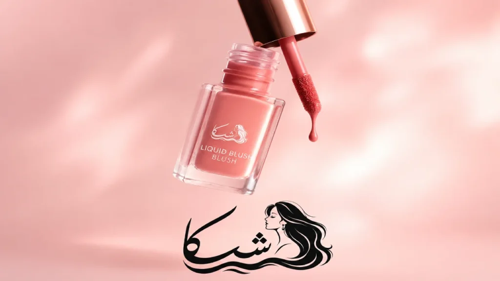 عکس با کیفیت از قطره رژگونه مایع با پیگمنت بالا برای آرایش طبیعی گونه ها